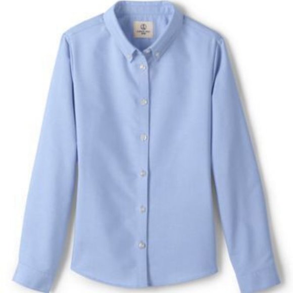 NWT LANDS' END UNIFORM GIRLS LONG SLEEVE OXFORD DRESS SHIRT BLUE 10 - Picture 1 of 8